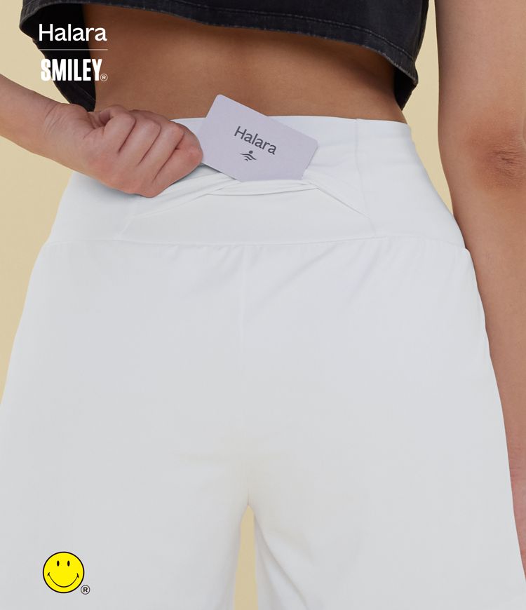 Halara X Smiley SoftlyZero™ Airy Super High Waisted 2-in-1 Cool Touch Yoga Shorts 5'' with Pockets-Longer Length