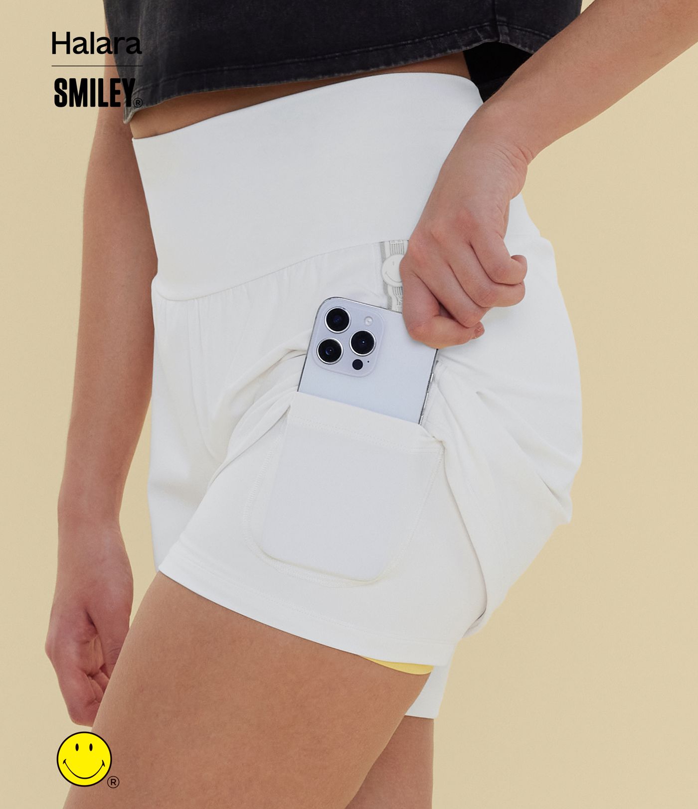 Halara X Smiley SoftlyZero™ Airy Super High Waisted 2-in-1 Cool Touch Yoga Shorts 5'' with Pockets-Longer Length