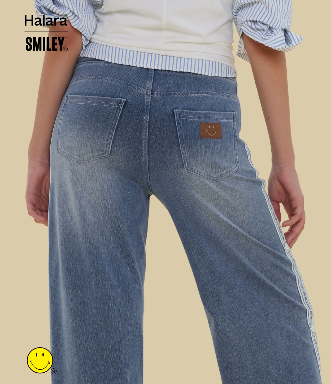 Halara X Smiley Halara Flex™ High Waisted Baggy Wide Leg Washed Casual Jeans with Pockets