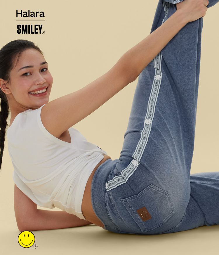 Halara X Smiley Halara Flex™ High Waisted Baggy Wide Leg Washed Casual Jeans with Pockets