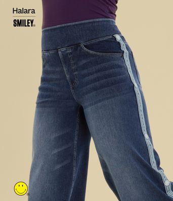 Halara X Smiley® Halara Flex™ High Waisted Baggy Wide Leg Washed Casual Jeans with Pockets