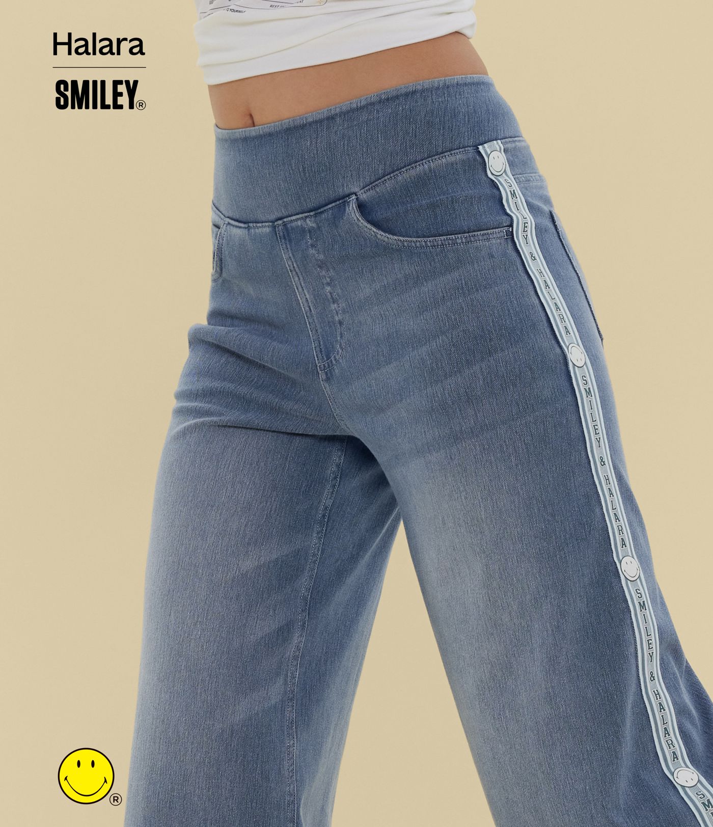 Halara X Smiley Halara Flex™ High Waisted Baggy Wide Leg Washed Casual Jeans with Pockets