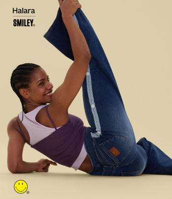 Halara X Smiley® Halara Flex™ High Waisted Baggy Wide Leg Washed Casual Jeans with Pockets