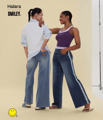 Halara X Smiley® Halara Flex™ High Waisted Baggy Wide Leg Washed Casual Jeans with Pockets