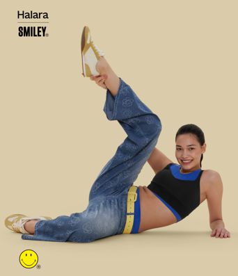 Halara X Smiley® Halara Flex™ Asymmetric Low Rise Baggy Wide Leg Washed Casual Jeans with Pockets