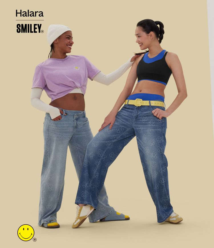 Halara X Smiley® Halara Flex™ Asymmetric Low Rise Baggy Wide Leg Washed Casual Jeans with Pockets