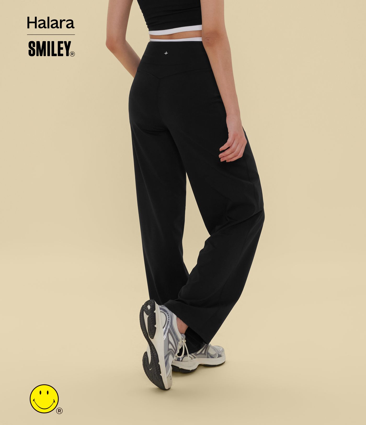 Halara X Smiley® Halara UltraSculpt™ - Yogahose mit hohem Bund, Seitentaschen, Bauchkontrolle und weitem Bein Halara X Smiley® Halara UltraSculpt™ - Yogahose mit hohem Bund, Seitentaschen, Bauchkontrolle und weitem Bein