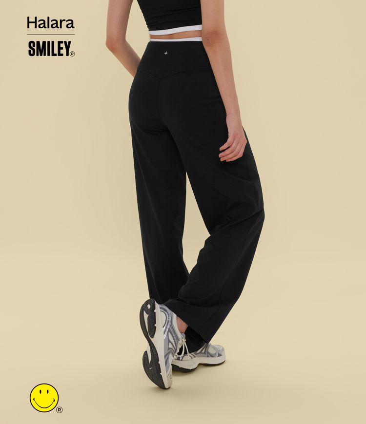 Halara X Smiley® Halara UltraSculpt™ - Yogahose mit hohem Bund, Seitentaschen, Bauchkontrolle und weitem Bein Halara X Smiley® Halara UltraSculpt™ - Yogahose mit hohem Bund, Seitentaschen, Bauchkontrolle und weitem Bein