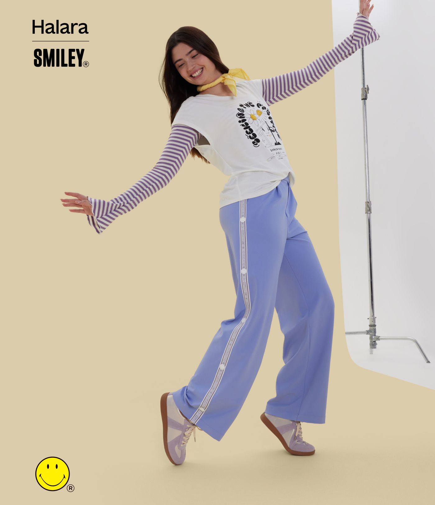 Halara X Smiley Halara Flex™ - Plissierte, elastische Stoffhose mit hohem Bund, Seitentaschen und geradem Bein