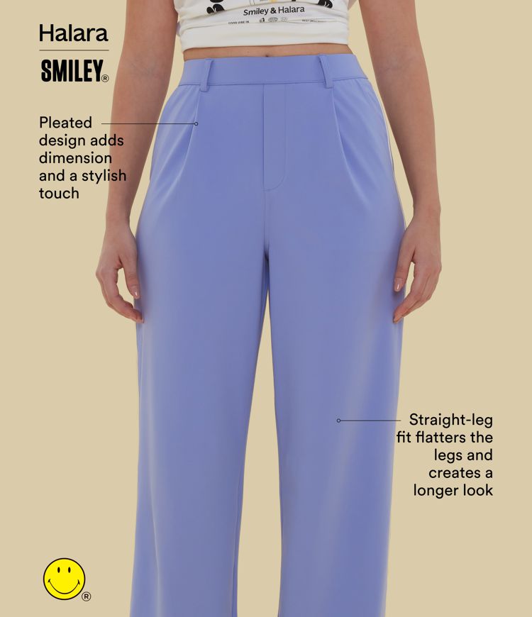 Halara X Smiley Halara Flex™ - Plissierte, elastische Stoffhose mit hohem Bund, Seitentaschen und geradem Bein