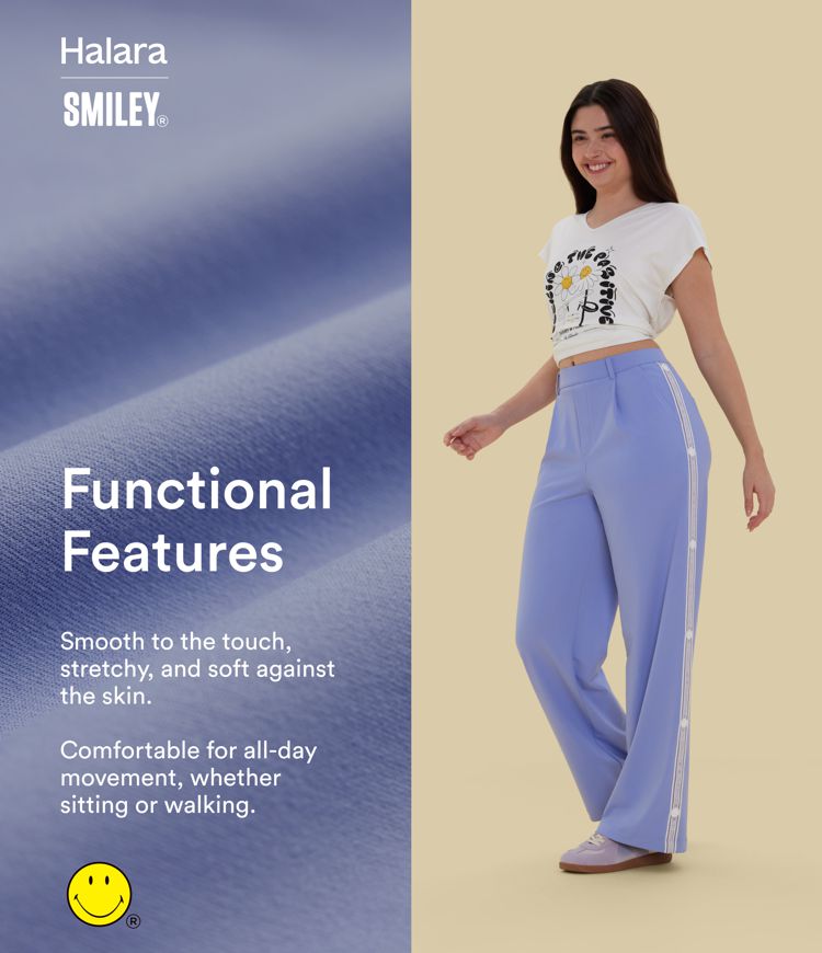 Halara X Smiley Halara Flex™ - Plissierte, elastische Stoffhose mit hohem Bund, Seitentaschen und geradem Bein