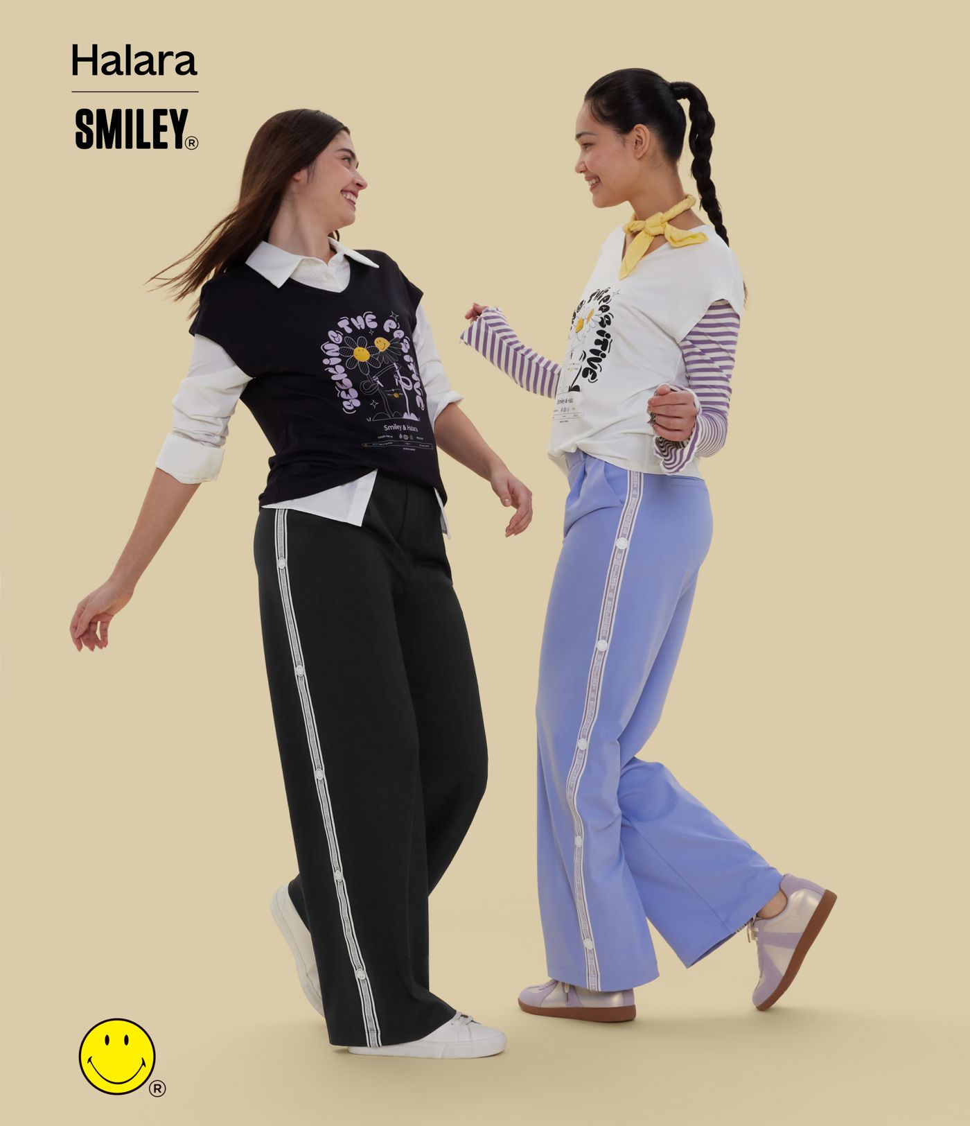 Halara X Smiley Halara Flex™ - Plissierte, elastische Stoffhose mit hohem Bund, Seitentaschen und geradem Bein