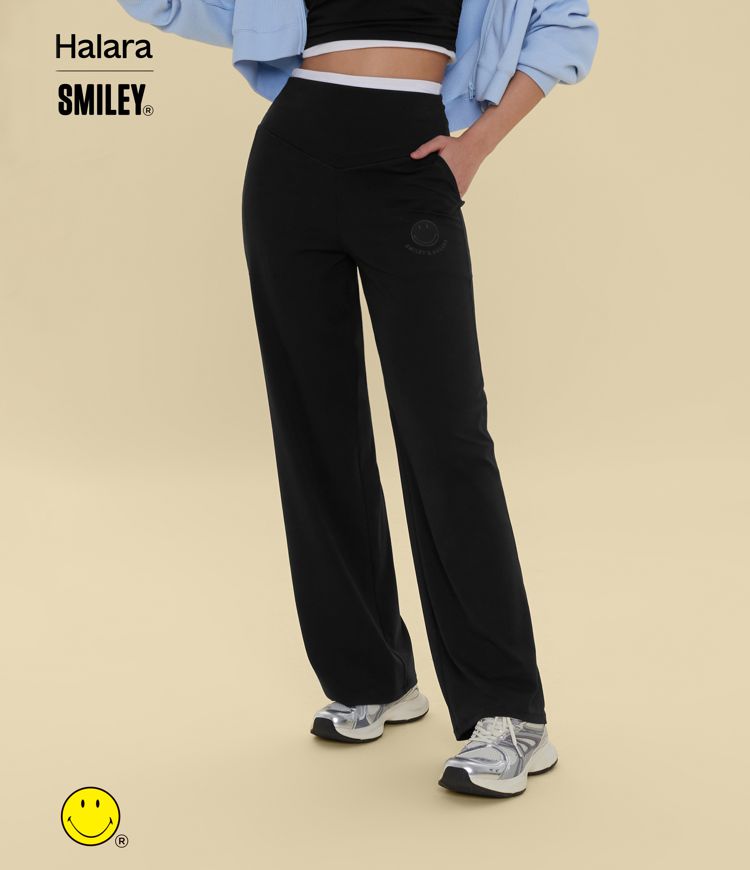 Halara X Smiley® Halara UltraSculpt™ - Yogahose mit hohem Bund, Seitentaschen, Bauchkontrolle und weitem Bein Halara X Smiley® Halara UltraSculpt™ - Yogahose mit hohem Bund, Seitentaschen, Bauchkontrolle und weitem Bein