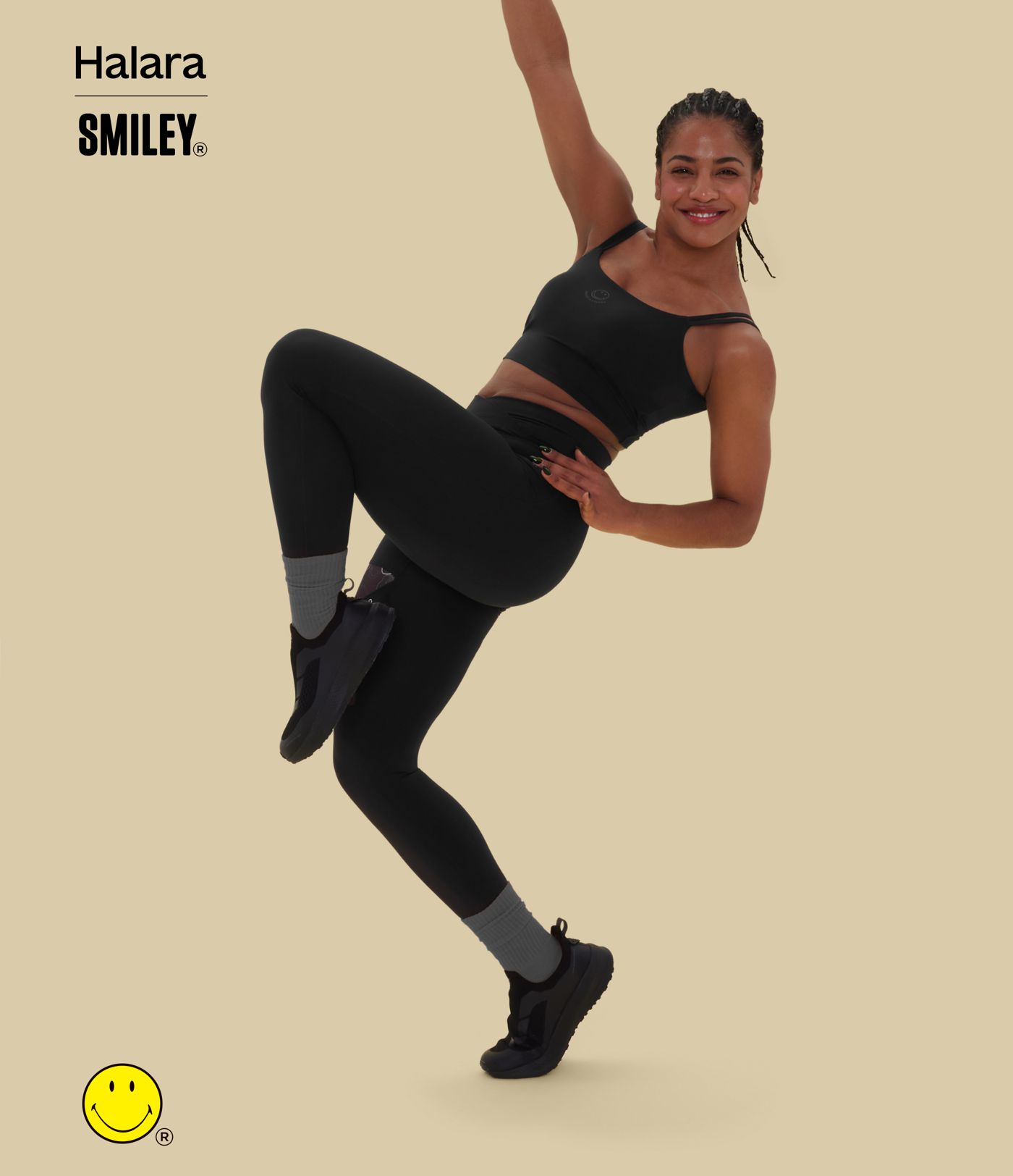 Halara X Smiley Halara UltraSculpt™ High Waisted Crossover Contrast Mesh Decorative Buckle Yoga Leggings