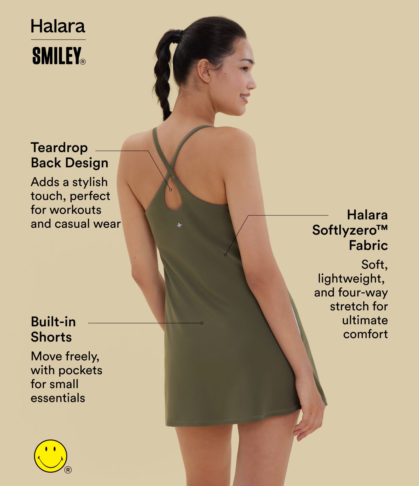 Halara X Smiley SoftlyZero™ Plush Backless Mini Dance Active Dress-Easy Peezy Edition