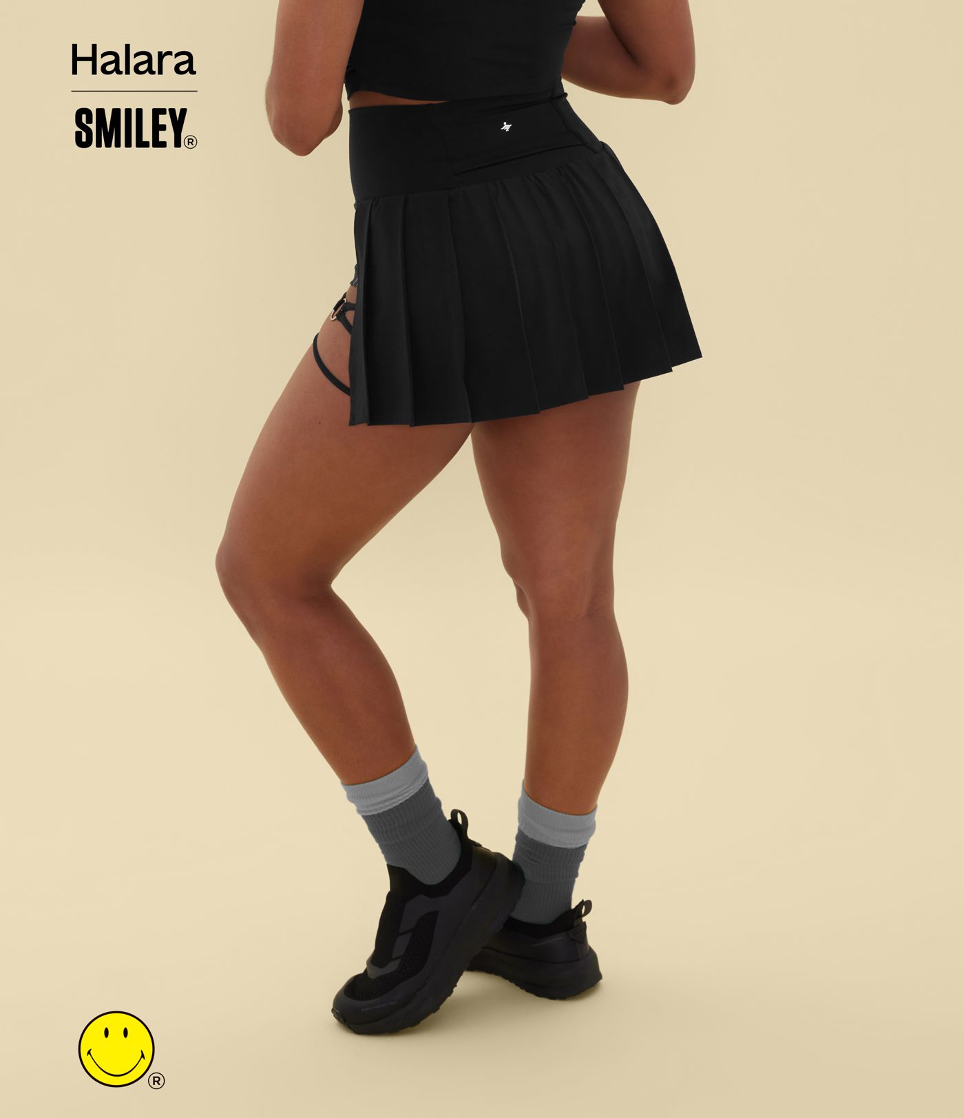 Halara X Smiley® Breezeful™ High Waisted Pleated 2-in-1 Asymmetric Hem Quick Dry Mini Dance Skirt with Pockets