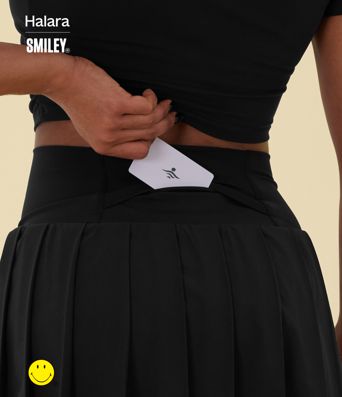 Halara X Smiley® Breezeful™ High Waisted Pleated 2-in-1 Asymmetric Hem Quick Dry Mini Dance Skirt with Pockets