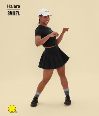 Halara X Smiley® Breezeful™ High Waisted Pleated 2-in-1 Asymmetric Hem Quick Dry Mini Dance Skirt with Pockets