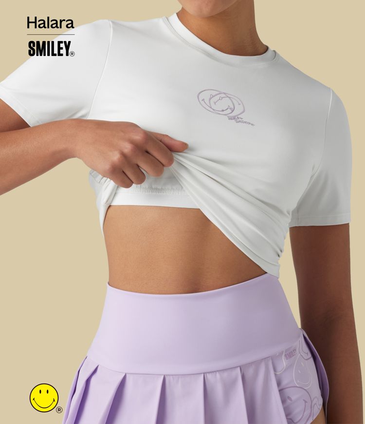 T-shirt casual cropped ajusté froncé Halara X Smiley Halara UltraSculpt™ col rond à manches courtes