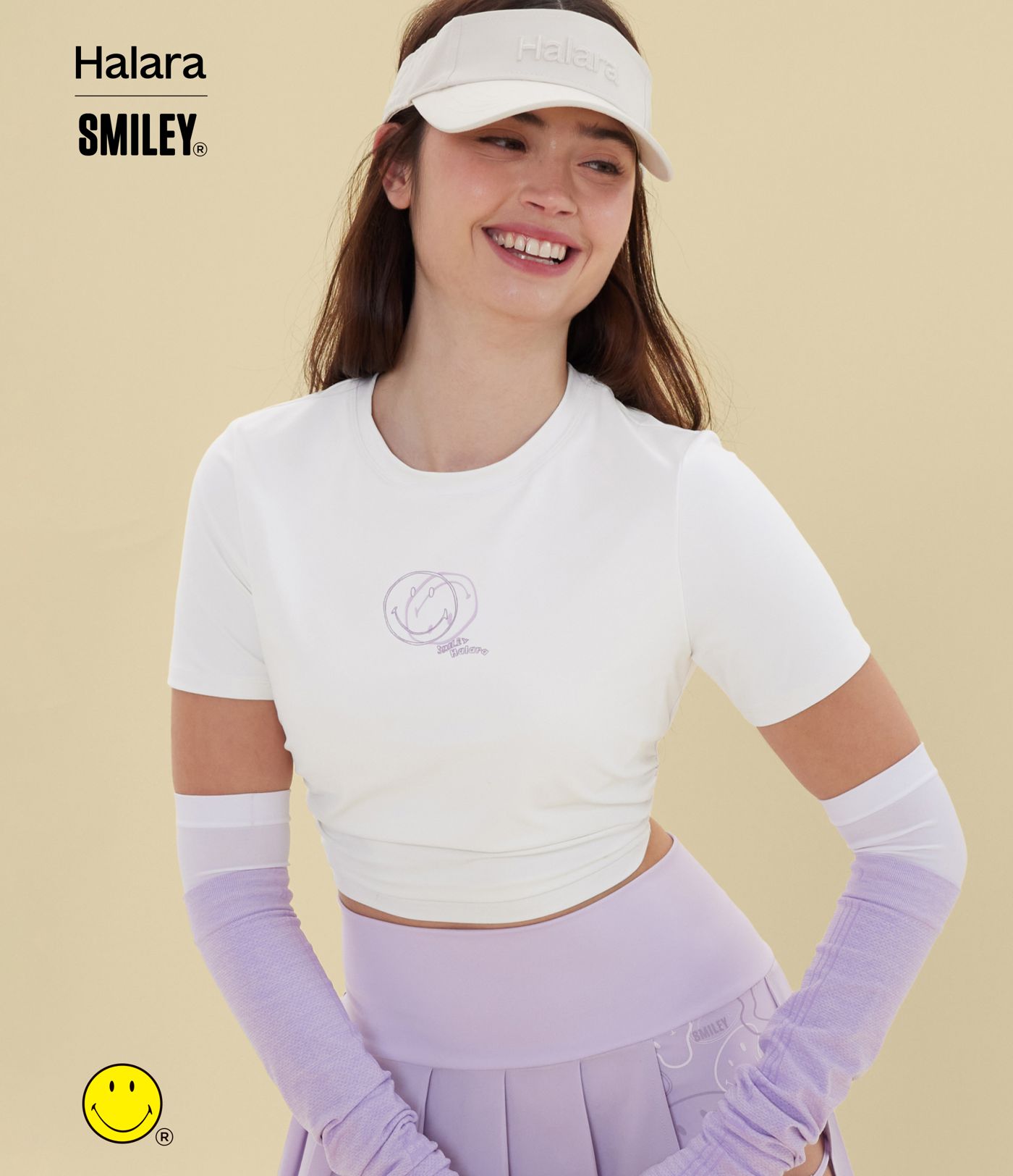 T-shirt casual cropped ajusté froncé Halara X Smiley Halara UltraSculpt™ col rond à manches courtes