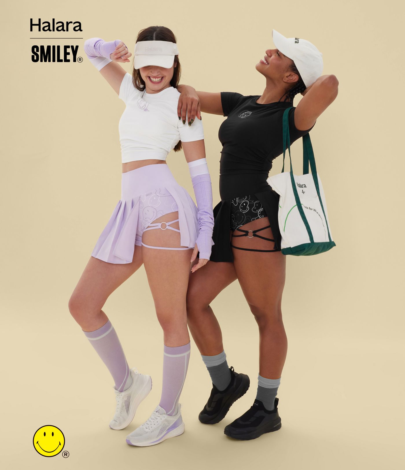 T-shirt casual cropped ajusté froncé Halara X Smiley Halara UltraSculpt™ col rond à manches courtes