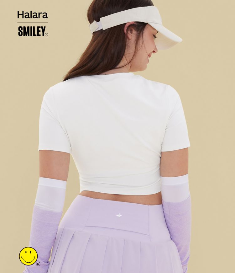 T-shirt casual cropped ajusté froncé Halara X Smiley Halara UltraSculpt™ col rond à manches courtes