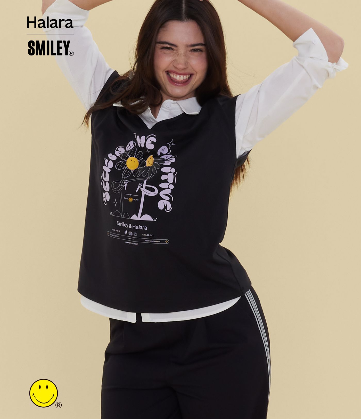 Halara X Smiley V Neck Short Sleeve Casual T-Shirt