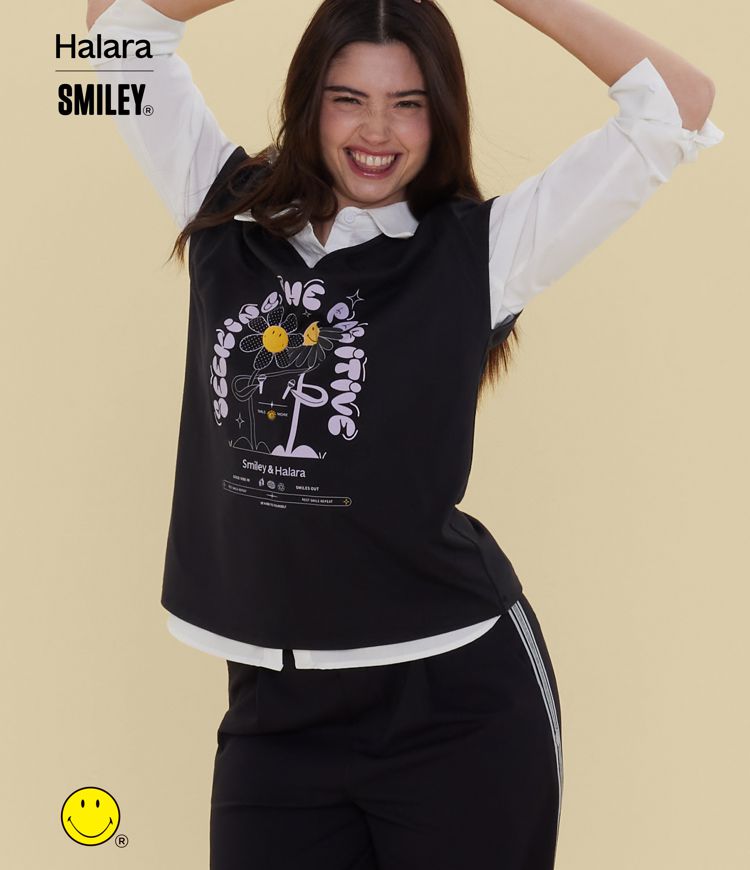 Halara X Smiley V Neck Short Sleeve Casual T-Shirt
