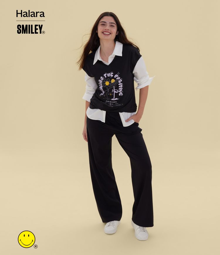 Halara X Smiley V Neck Short Sleeve Casual T-Shirt