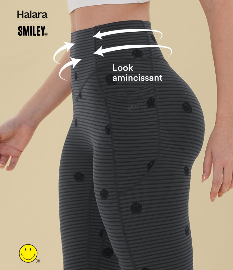 Legging de training Halara X Smiley Halara UltraSculpt™ imprimé rayures taille haute push-up froncé ventre plat avec poches