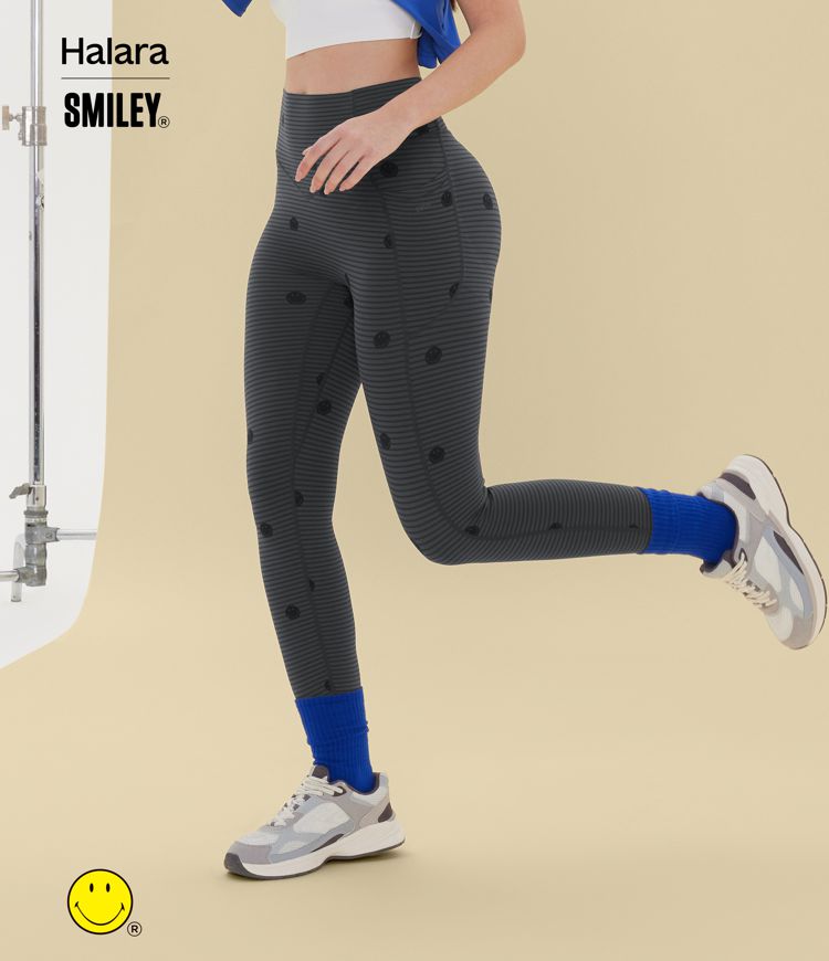 Legging de training Halara X Smiley Halara UltraSculpt™ imprimé rayures taille haute push-up froncé ventre plat avec poches
