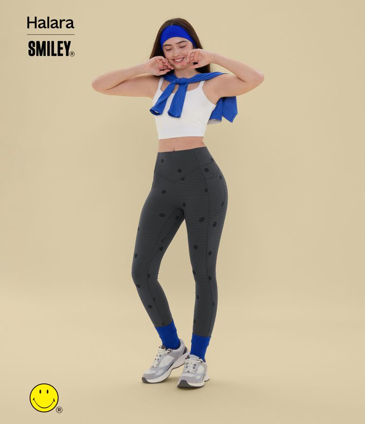 Legging de training Halara X Smiley Halara UltraSculpt™ imprimé rayures taille haute push-up froncé ventre plat avec poches