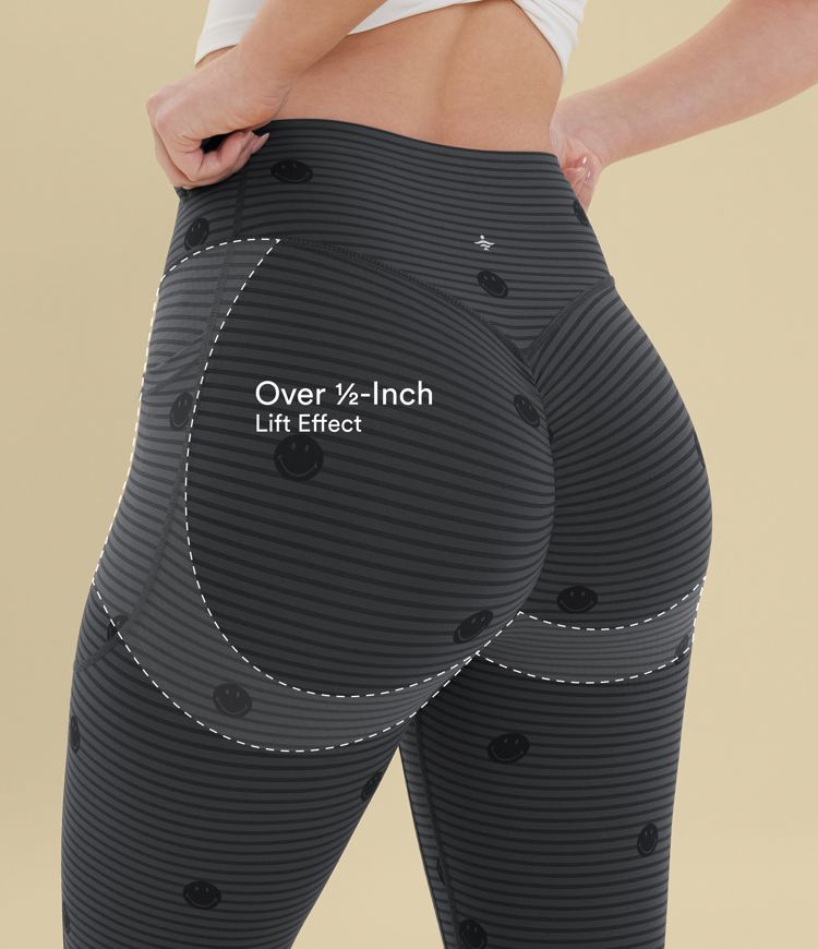 Halara X Smiley Halara UltraSculpt™ Stripe Print High Waisted Scrunch Butt Lifting Tummy Control Training Leggings with Pockets