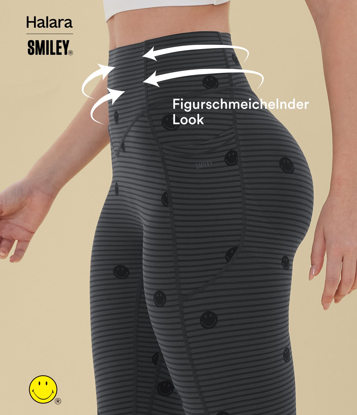 Halara X Smiley Halara UltraSculpt™ - Formende Workout-Leggings mit hohem Bund, Seitentaschen, Booty-Scrunch und Bauchkontrolle
