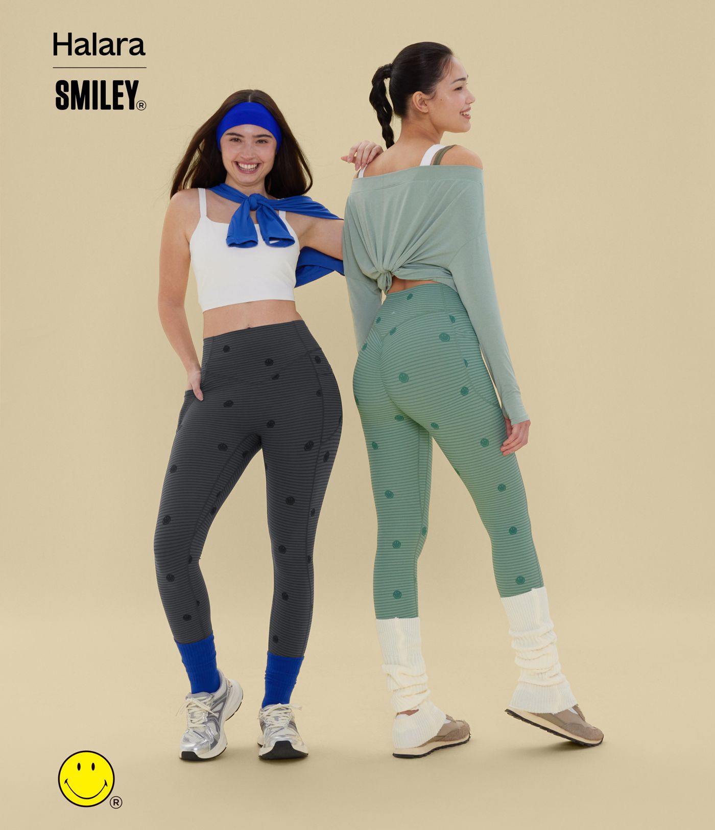Legging de training Halara X Smiley Halara UltraSculpt™ imprimé rayures taille haute push-up froncé ventre plat avec poches