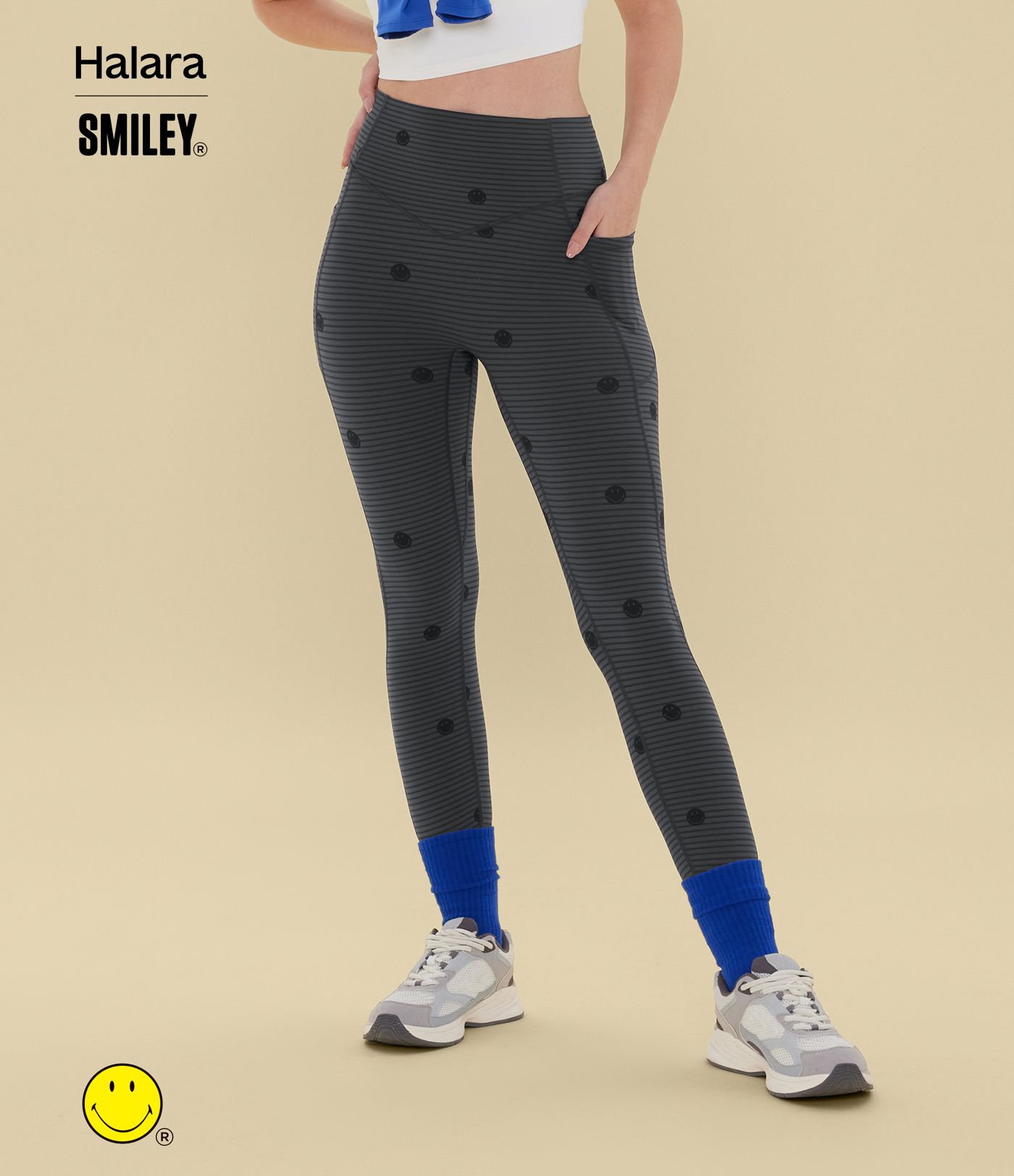 Legging de training Halara X Smiley Halara UltraSculpt™ imprimé rayures taille haute push-up froncé ventre plat avec poches