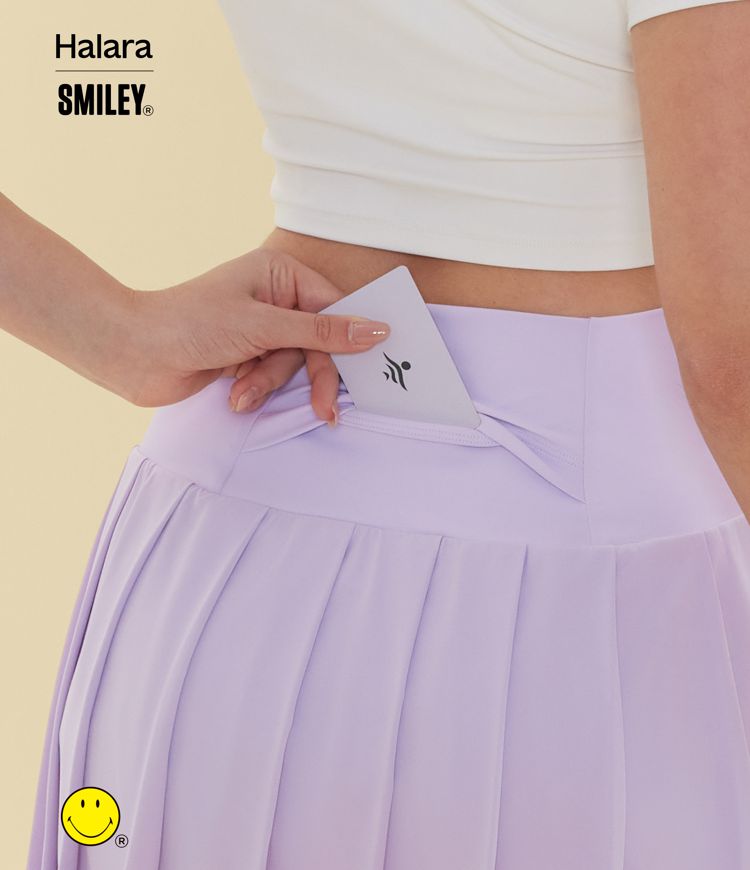 Halara X Smiley Breezeful™ High Waisted Pleated 2-in-1 Asymmetric Hem Quick Dry Mini Dance Skirt with Pockets