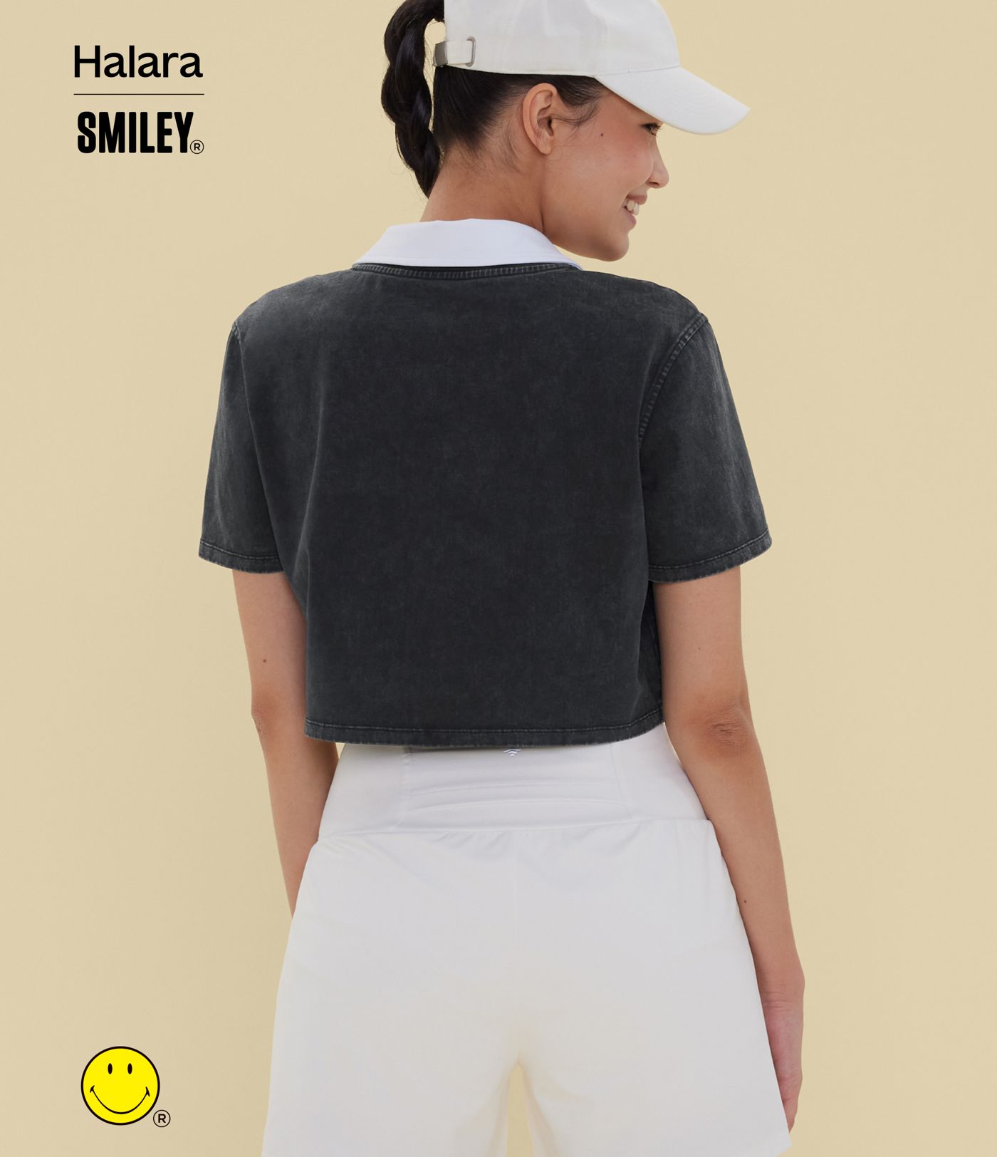 Halara X Smiley Round Neck Short Sleeve Washed Casual Cotton T-Shirt