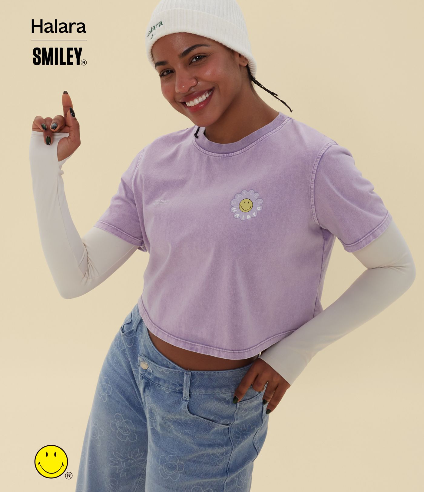 Halara X Smiley® - Lässiges T-Shirt aus Baumwolle mit Rundhalsausschnitt und kurzen Ärmeln Halara X Smiley® - Lässiges T-Shirt aus Baumwolle mit Rundhalsausschnitt und kurzen Ärmeln