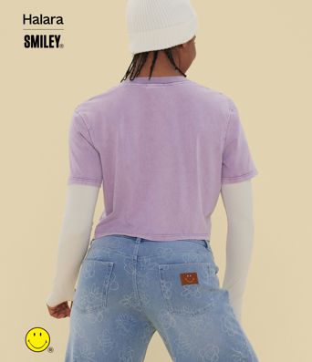 Halara X Smiley® - Lässiges T-Shirt aus Baumwolle mit Rundhalsausschnitt und kurzen Ärmeln Halara X Smiley® - Lässiges T-Shirt aus Baumwolle mit Rundhalsausschnitt und kurzen Ärmeln