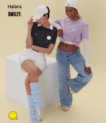 Halara X Smiley® - Lässiges T-Shirt aus Baumwolle mit Rundhalsausschnitt und kurzen Ärmeln Halara X Smiley® - Lässiges T-Shirt aus Baumwolle mit Rundhalsausschnitt und kurzen Ärmeln