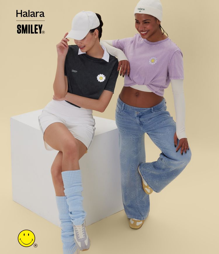 Halara X Smiley® - Lässiges T-Shirt aus Baumwolle mit Rundhalsausschnitt und kurzen Ärmeln Halara X Smiley® - Lässiges T-Shirt aus Baumwolle mit Rundhalsausschnitt und kurzen Ärmeln