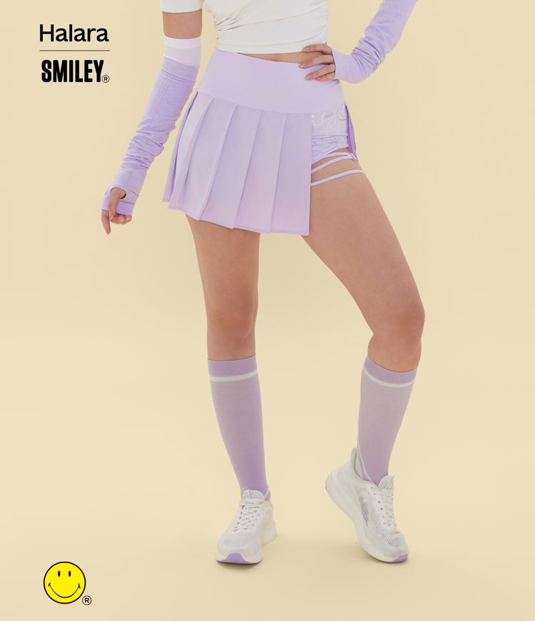 Halara X Smiley Breezeful™ High Waisted Pleated 2-in-1 Asymmetric Hem Quick Dry Mini Dance Skirt with Pockets