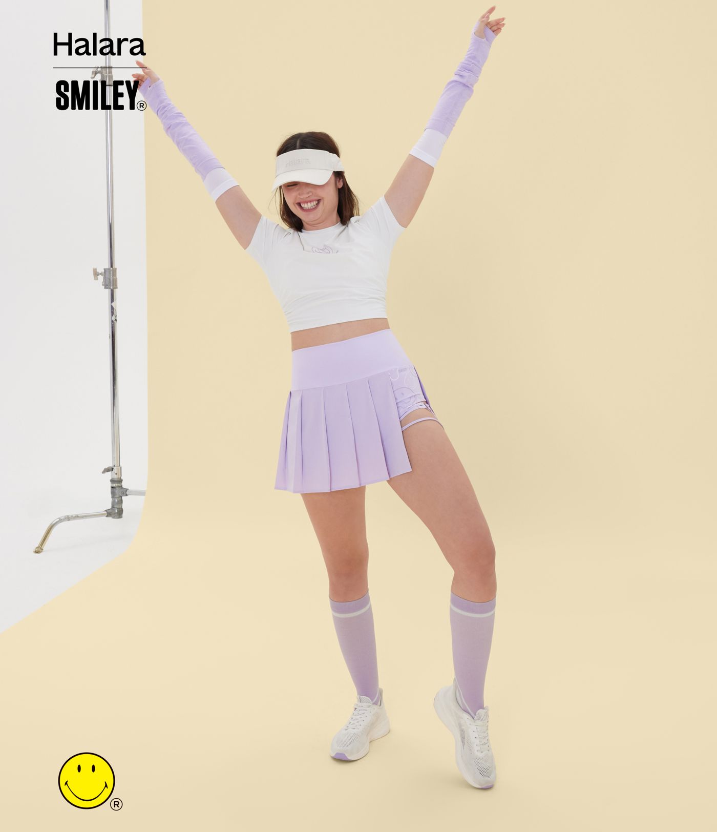 Halara X Smiley Breezeful™ High Waisted Pleated 2-in-1 Asymmetric Hem Quick Dry Mini Dance Skirt with Pockets