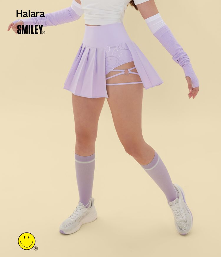 Halara X Smiley Breezeful™ High Waisted Pleated 2-in-1 Asymmetric Hem Quick Dry Mini Dance Skirt with Pockets