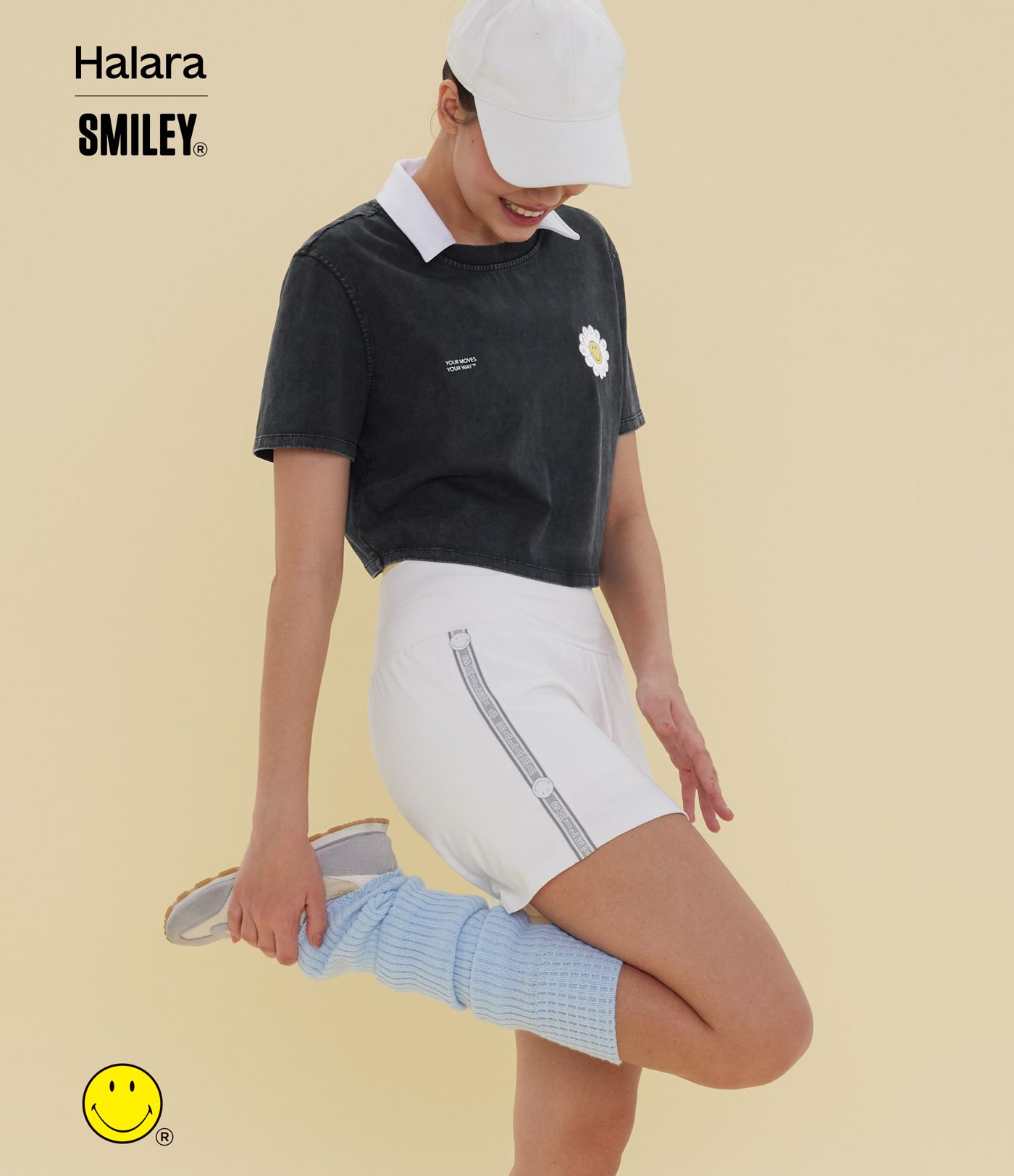 Halara X Smiley Round Neck Short Sleeve Washed Casual Cotton T-Shirt