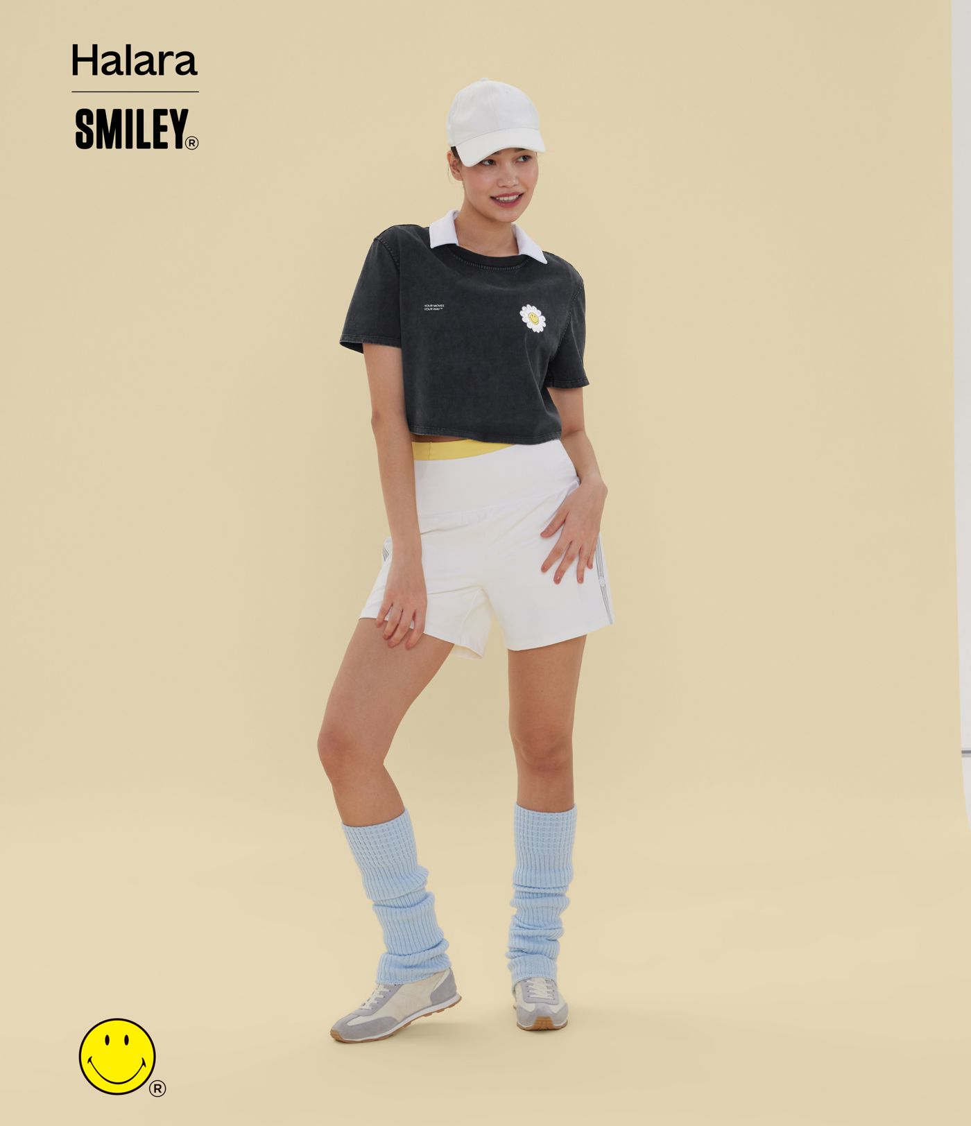 Halara X Smiley Round Neck Short Sleeve Washed Casual Cotton T-Shirt