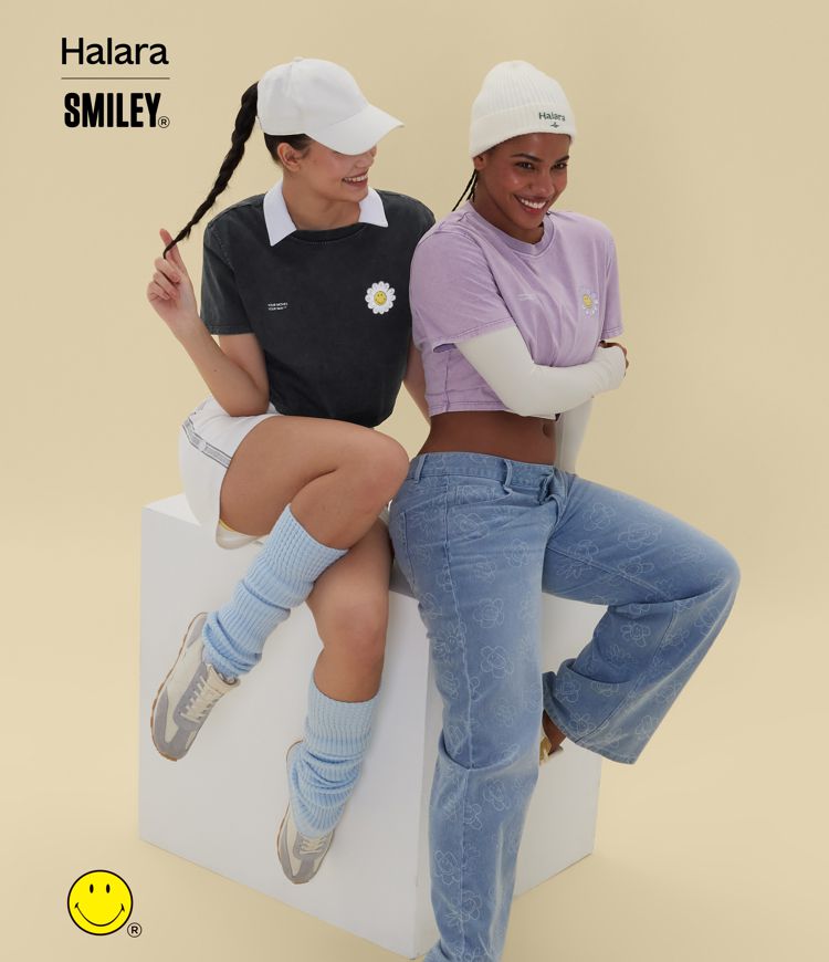 Halara X Smiley Round Neck Short Sleeve Washed Casual Cotton T-Shirt