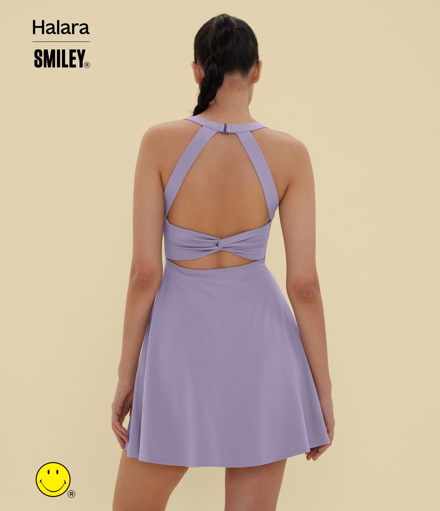Halara X Smiley SoftlyZero™ Airy Backless Twisted Flare Dance Active Dress with Pockets-Longer Length-Easy Peezy Edition A-C Cups