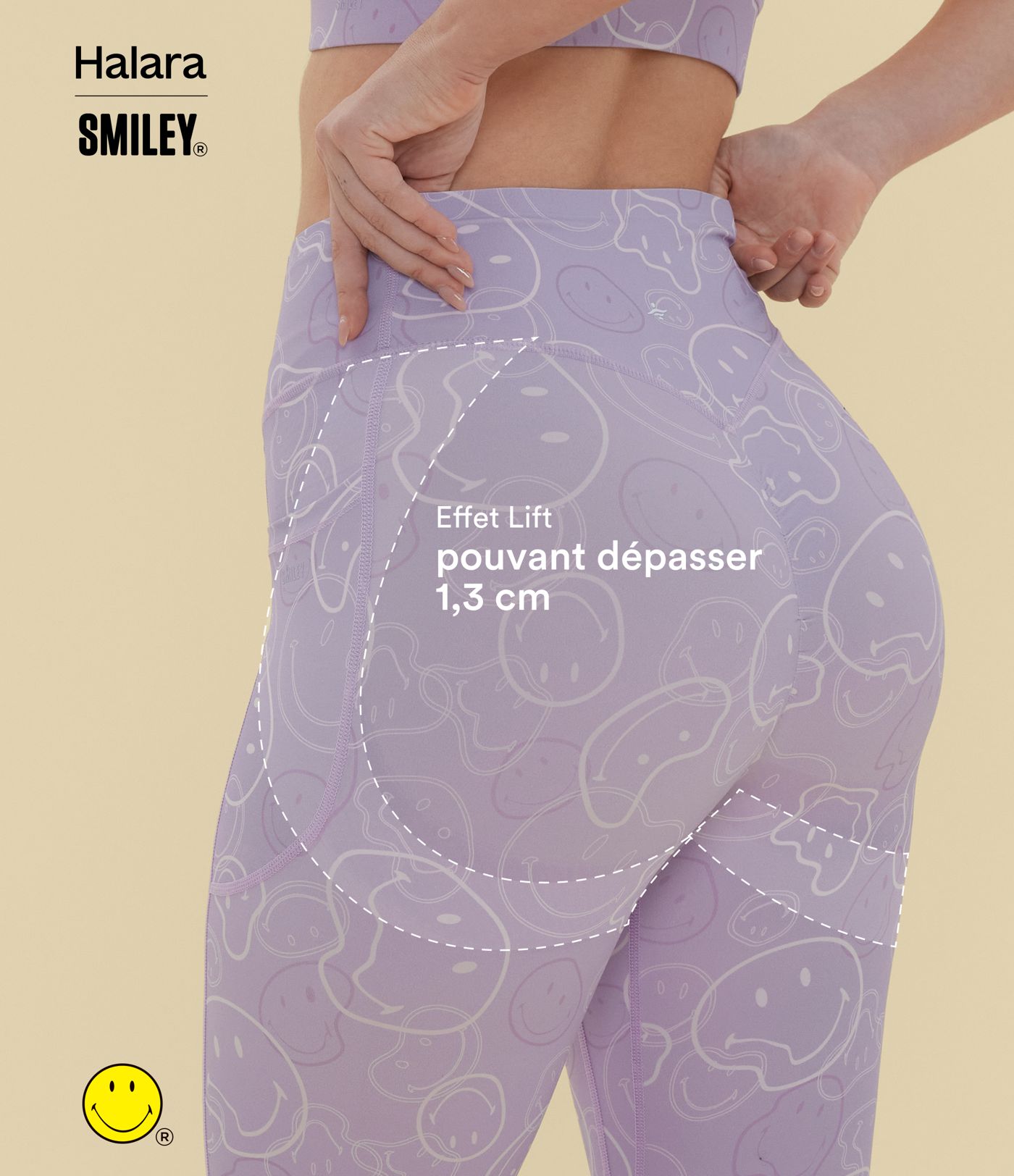 Legging de training bootcut Halara X Smiley® Halara UltraSculpt™ taille haute push-up froncé ventre plat avec poches